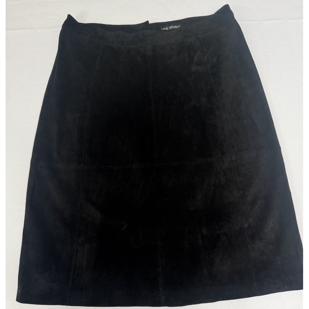 Lane Bryant Black Suede Leather Midi Skirt Plus Size 20 A-Line Lined Zip Back